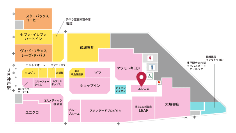 物販テナント出店募集区画 JR神戸駅直結の図面・フロアマップ